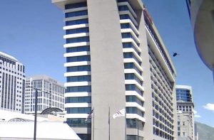 The Salt Place Convention Center’s security cameras recorded a drone flying around 3 p.m. on Friday.