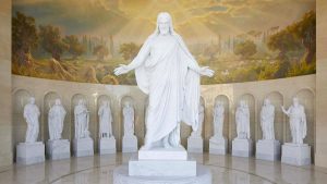 The Christus replica and the apostles in the Rome Italy Temple Visitors' Center. (Courtesy Intellectual Reserve, Inc.)