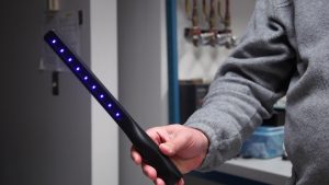 Portable UV Lights usually give a purple or bluish glow but that’s light from their LEDs. Humans cannot see ultraviolet light. (KSL-TV)