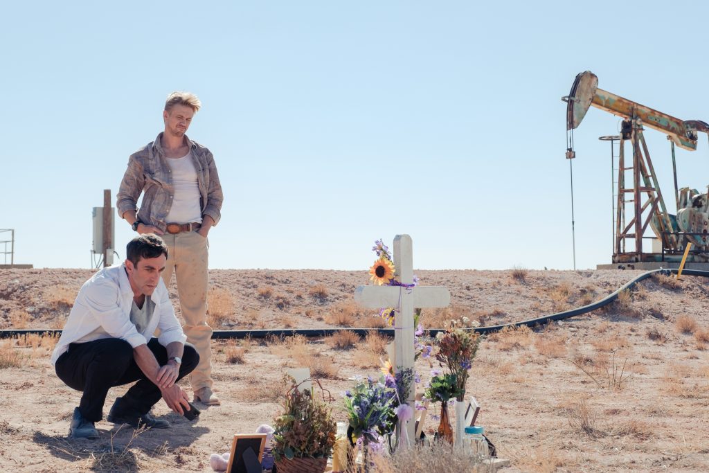 (L to R) B.J. Novak as Ben Manalowitz and Boyd Holbrook as Ty Shaw in VENGEANCE, directed and written by B.J. Novak and released by Focus Features. Credit: Patti Perret/Focus Features