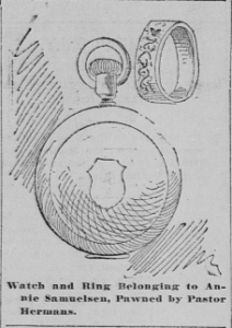 The Salt Lake Herald sketch of Samuelson's ring and watch.