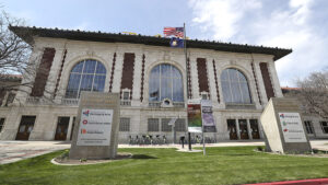 The Rio Grande Depot in Salt Lake City is pictured on Thursday, April 9, 2020. The historic building was damaged during a 5.7 magnitude earthquake centered in Magna on March 18. (Photo: Steve Griffin, Deseret News)