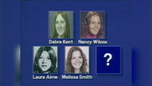 This graphic from a Jan. 24, 1989, KSL TV story shows the Utah victims Ted Bundy admitted to killing shortly before his execution. Police suspected the unidentified fifth victim could’ve been Nancy Baird. (Archive, KSL TV)