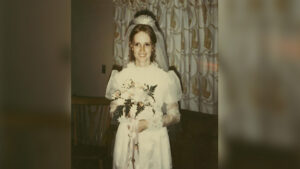 Nancy Perry poses in her wedding dress circa April 1970. (Courtesy: Nancy Baird family)