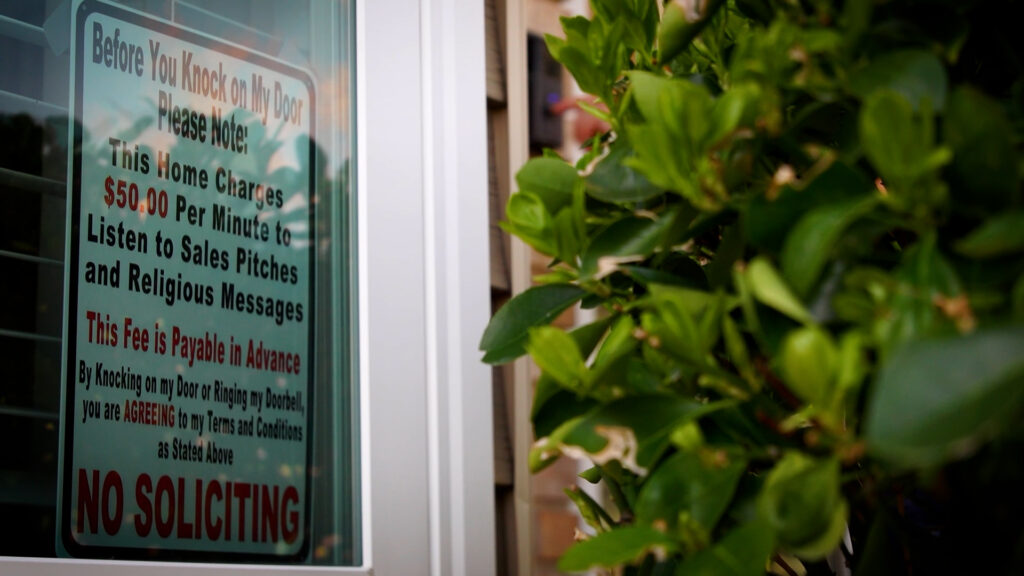As wild as the terms on this "No Soliciting" sign may appear to be, an attorney with experience in contract law says it could be an enforceable contract.