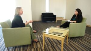 DCFS Director Tonya Myrup speaks with the KSL Investigators in April 2023. (Ken Fall, KSL-TV)