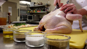 Chef Delissio has everything laid out before he starts working on his turkey. (KSL TV)
