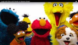 Elmo and his friends laugh together in video created by Huntsman Mental Health Institute and the Ad Council in Sesame Workshop video. (Screenshot from Sesame Workshop)