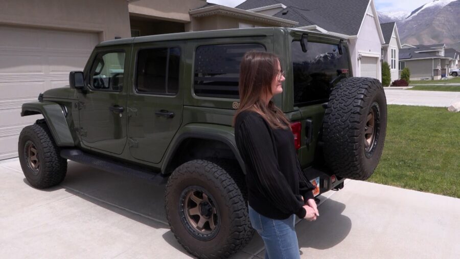 Quick Quack is adamant its machinery is not responsible but the Jeep’s driver, Becky Lutz, tells KSL’s Matt Gephardt that she did nothing that would have caused her Jeep to go off track. (Meghan Thackrey, KSL TV)