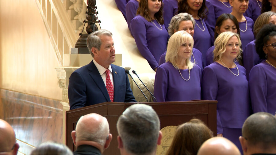 Georgia Gov. Brian Kemp said the Tabernacle Choir is made up of “heavenly, incredible voices.” during a ceremony commemorating 9/11 at the Georgia State Capitol on Wednesday, Sept. 11, 2024. (Greg Anderson, KSL TV)