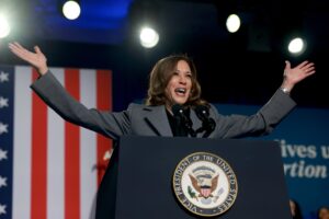 Vice President Kamala Harris speaks at a campaign event in Atlanta on September 20. (Joe Raedle/Getty Images via CNN Newsource)