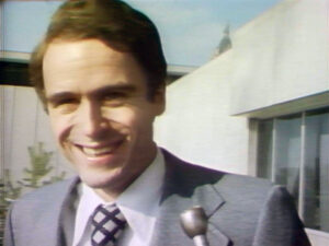 Ted Bundy speaks to reporters outside a courthouse on Nov. 21, 1975. (Archive, KSL TV)