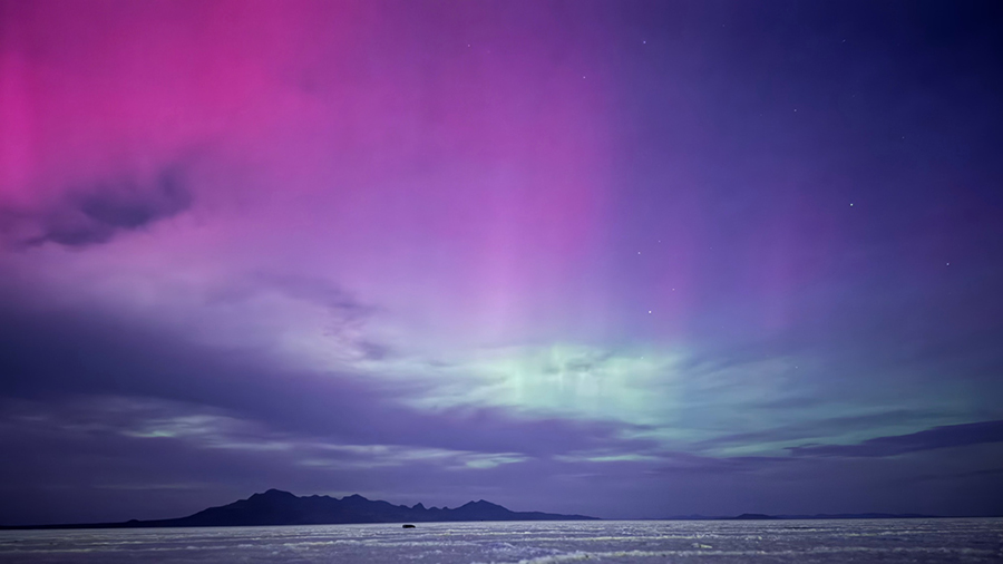 The northern lights over the Salt Flats in Utah on Oct. 10, 2024. (Brandi Atwood)