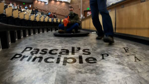 Beehler demonstrates Pascal's Principle. (Peter Rosen, KSL TV)