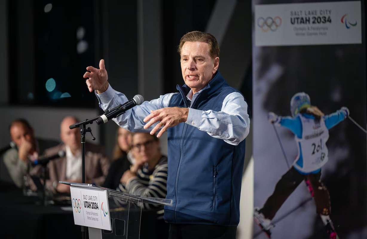 Fraser Bullock, president and CEO of the Salt Lake City-Utah Committee for the Games, speaks at a meeting in Salt Lake City on Wednesday, Dec. 18, 2024. (Scott G Winterton, Deseret News)