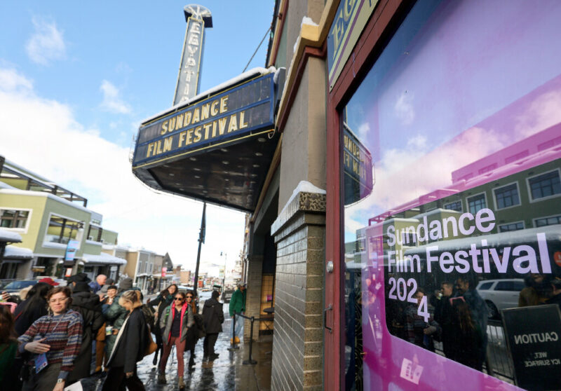 People gather outside of the Egyptian Theatre during the 2024 Sundance Film Festival on Main Street in Park City on Thursday, Jan. 18, 2024. (Kristin Murphy, Deseret News)
