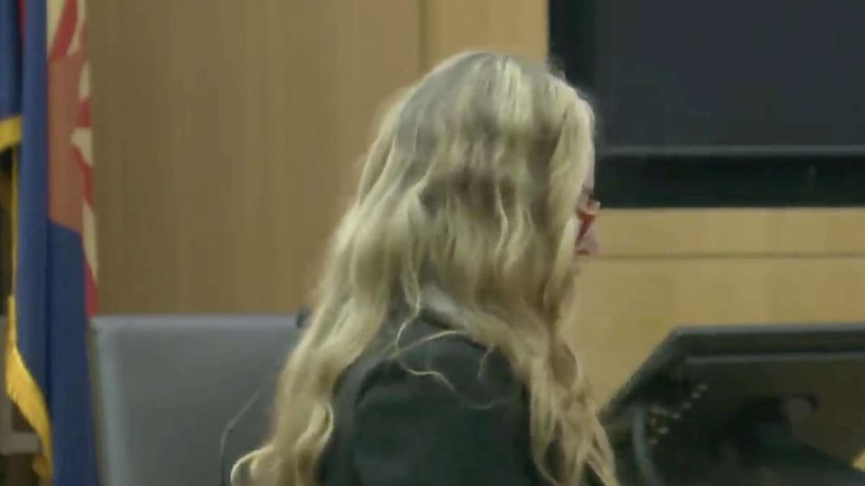 Lori Daybell speaks to jurors Monday during the opening arguments of trial over the death of her fo...