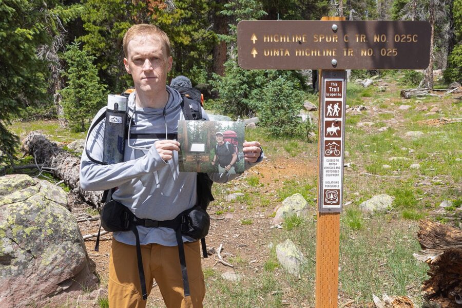 Uinta Triangle host Dave Cawley holds a photo of Eric Robinson taken at the same location, 12 years earlier, on July 28, 2011. (Mark Wetzel, KSL TV)
