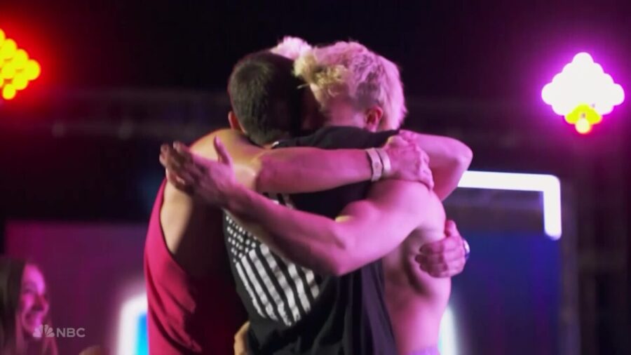 Luke Beckstrand hugs his brother, Kai Beckstrand, after winning Season 17 of American Ninja Warrior. (American Ninja Warrior)