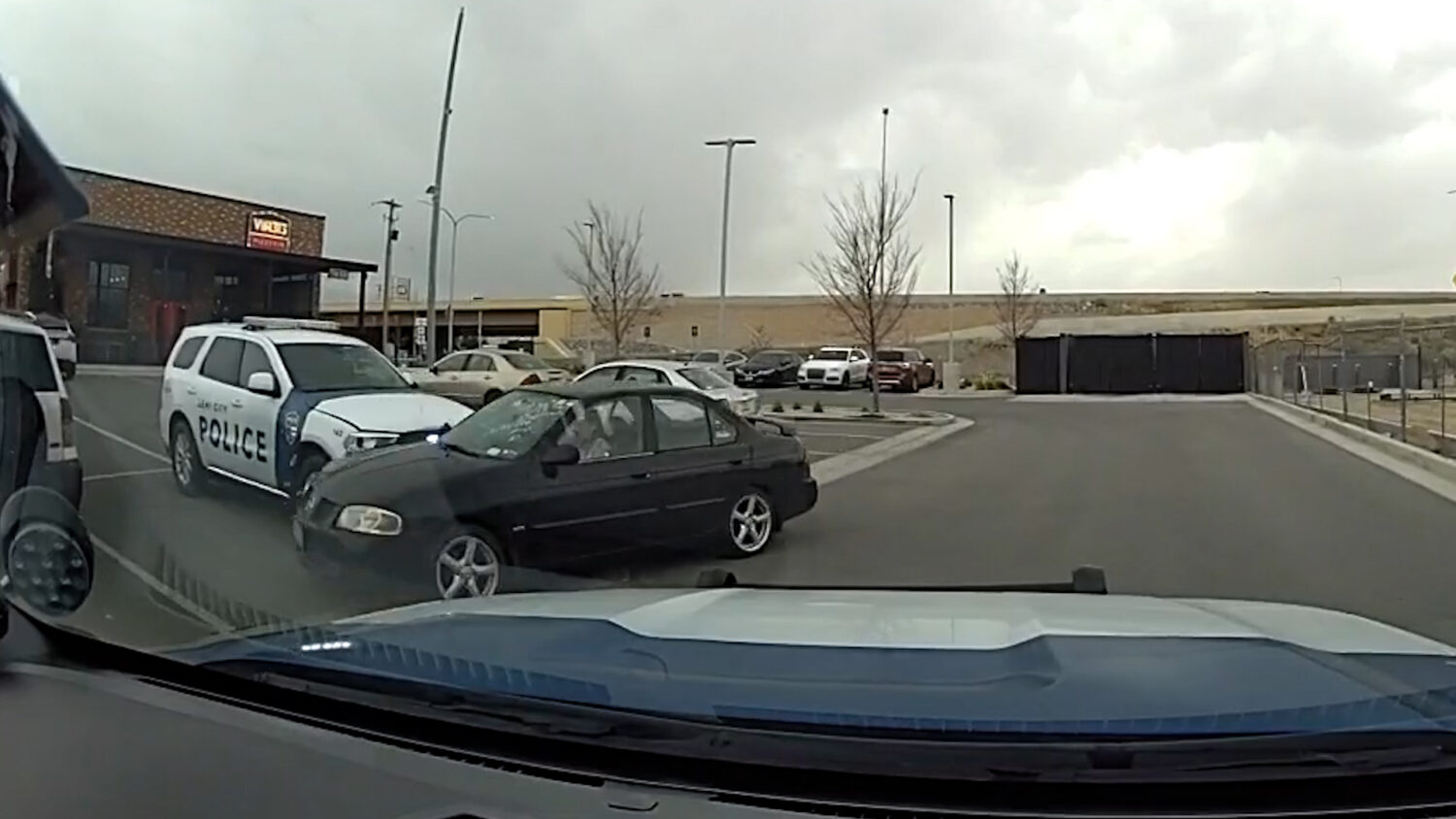 Haley Sullivan ramming a Lehi police car while trying to evade arrest on March 25. (The Lehi Police Department)