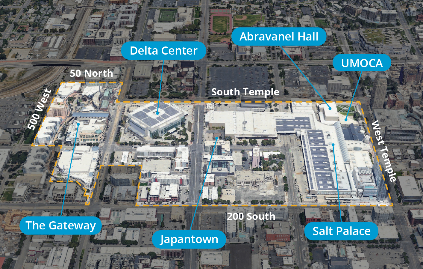 A rendering shows a map of proposed plans for Salt Lake City's entertainment district, released in 2024. (Salt Lake City)