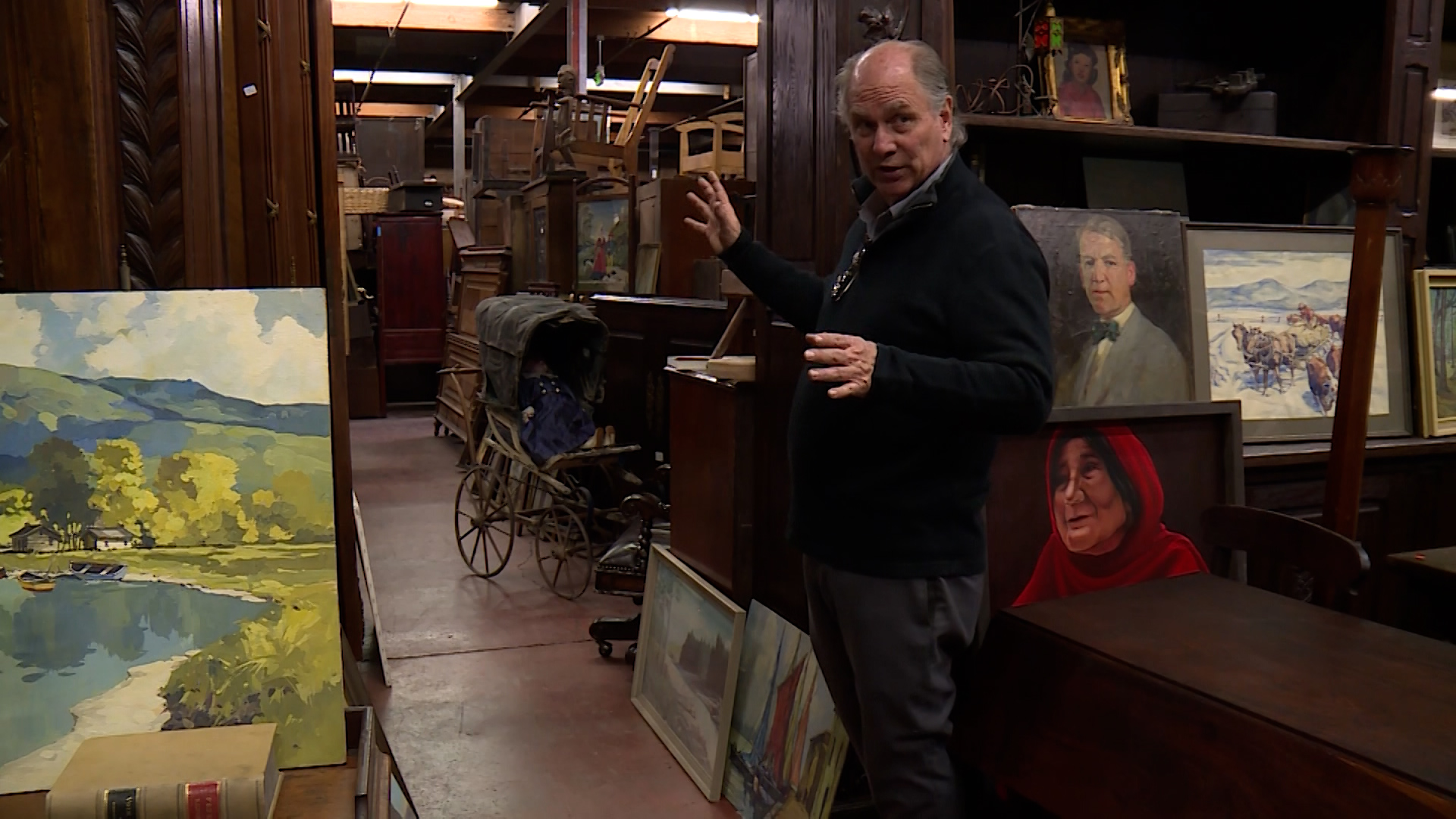 The former owner of Euro Treasures showing off all the items in his store in 2018. (Adam Sotelo, KSL TV)