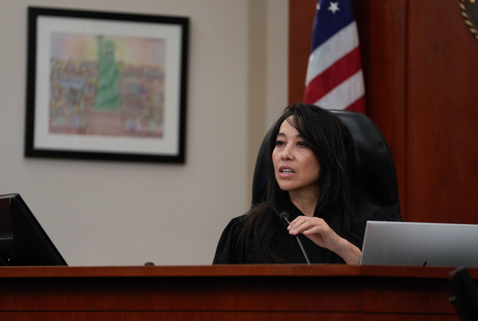 FILE — Judge Dianna Gibson holds a hearing on Utah’s congressional maps process, in Salt Lake City on Thursday, Oct. 23, 2025. (Pool)