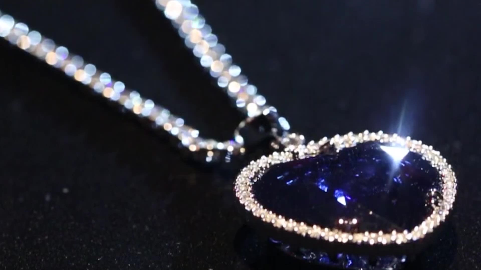 A famous heart-shaped necklace, as seen in the movie "Titanic," is pictured at "TITANIC: The Exhibi...