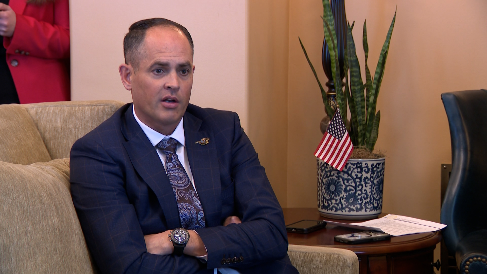 Sen. Majority Assistant Whip Mike McKell, R-Spanish Fork, speaks with reporters on Monday, Jan. 26, 2026. (Mark Less, KSL)