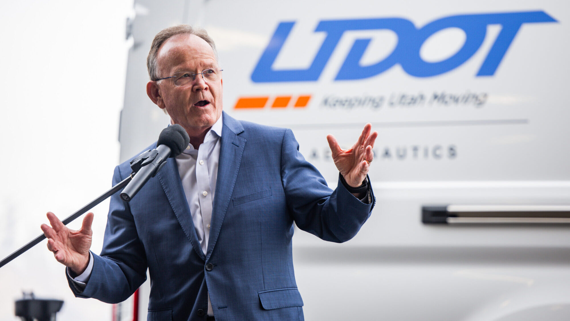 Senate President Stuart Adams, R-Layton, speaks during a press conference to discuss UDOT’s selection to lead a federal pilot program testing advanced electric aircraft at the UDOT hangar at the Salt Lake City International Airport in Salt Lake City on Tuesday, March 10, 2026. (Tess Crowley, Deseret News)