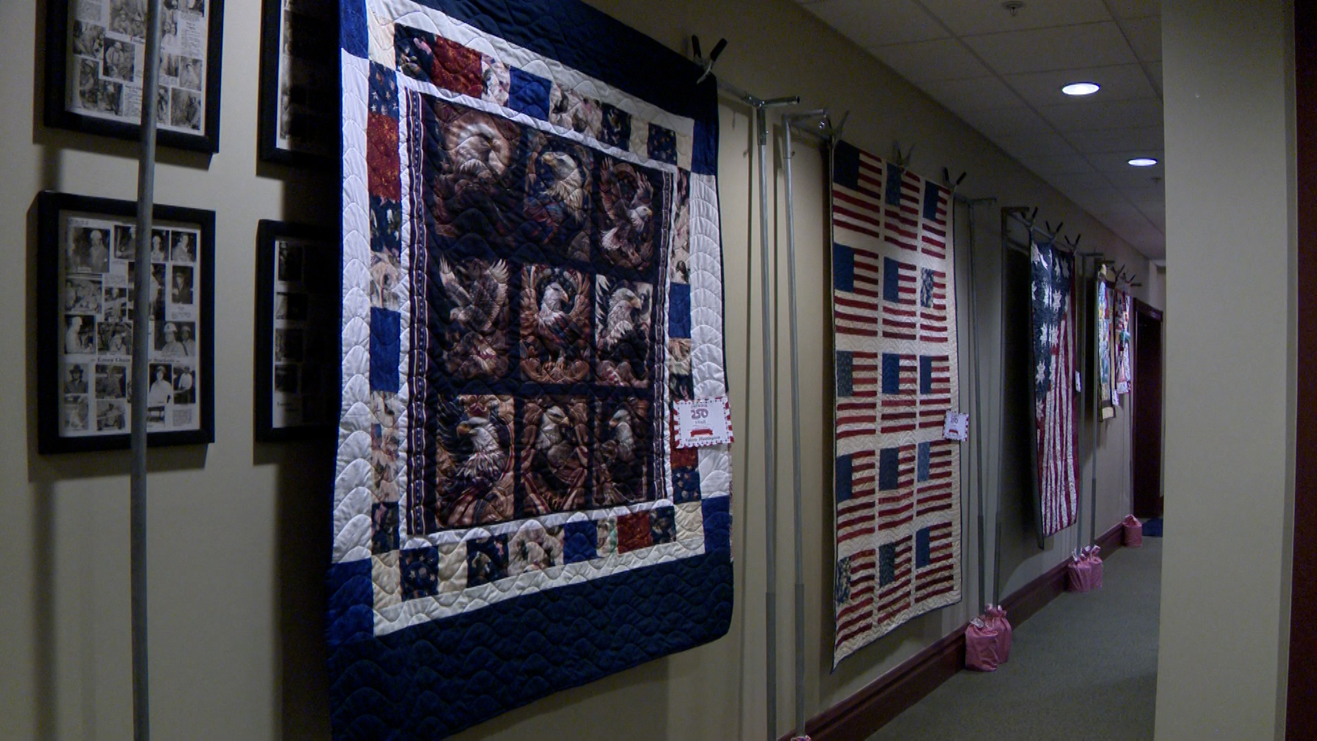Patriotic quilts fill the Garfield County courthouse for America’s 250th celebration. (Marc Weaver, KSL)