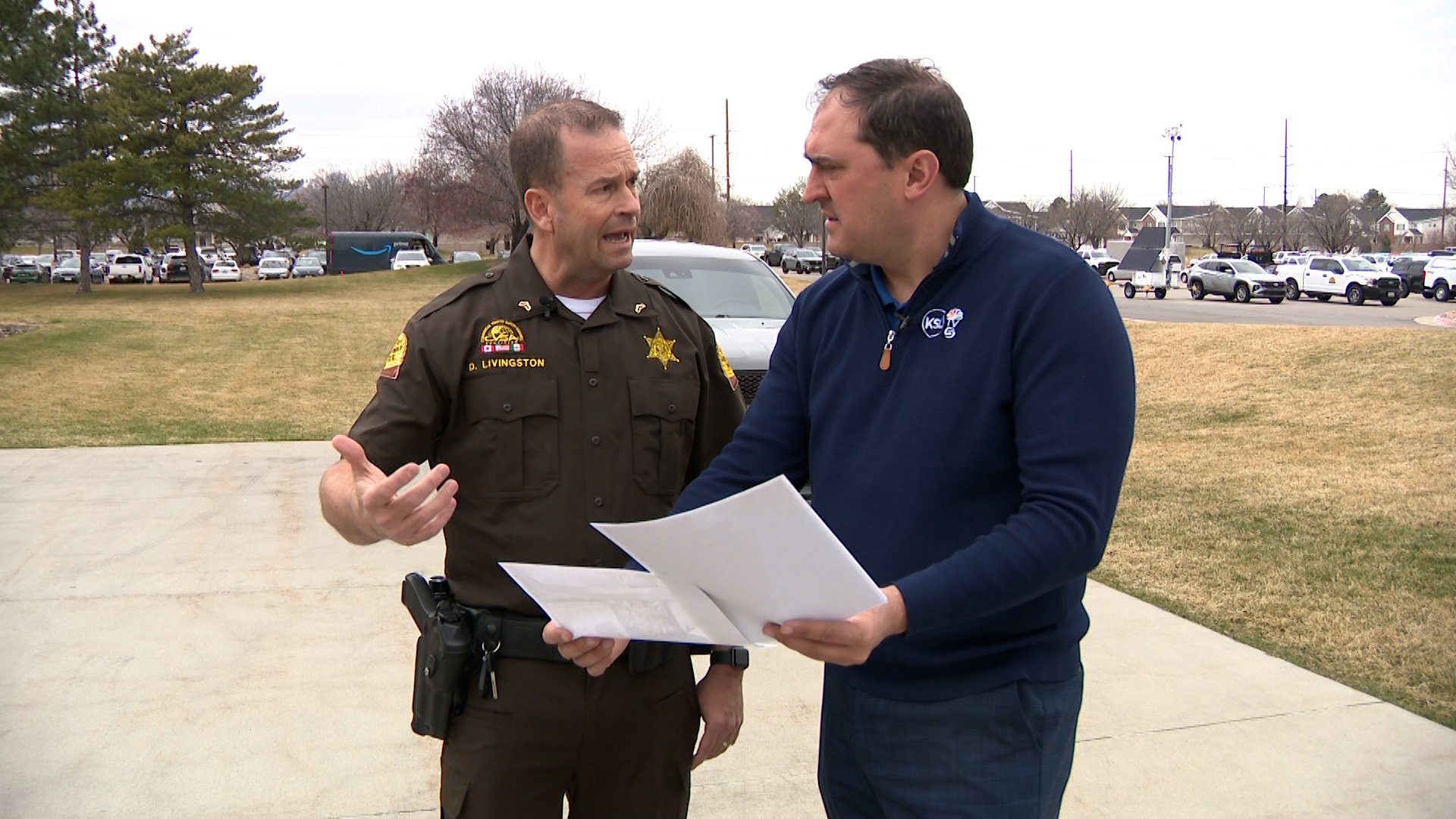 Cpl. Dustin Livingston said he could have cited the dump truck for an equipment violation based on Munoa's photos of the worn mud flaps. (Mark Less, KSL-TV)