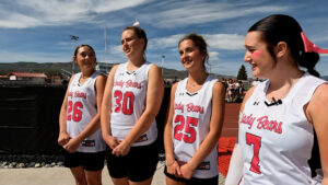 From left: Gracee Page, Jeanine Webb, Alyssa Briel, and Tristin Smart, credit their coaches for teaching them strong values that help in lacrosse and in life. (Mike Anderson, KSL)