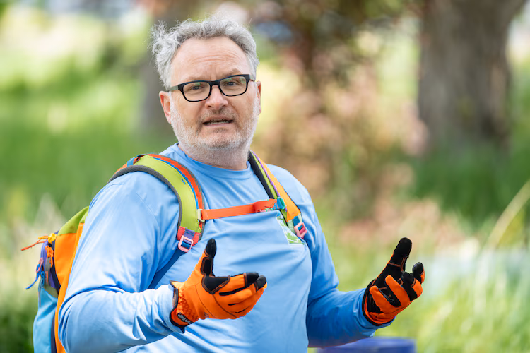 (Rick Egan | The Salt Lake Tribune) Jordan River Commission Executive Director Soren Simonsen speaks as his organization hosts an Earth Day river cleanup on Wednesday, April 22, 2026.