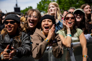 Festivalgoers cheer during the final day of Kilby Block Party at the Utah State Fairpark in Salt Lake City on Sunday, May 17, 2026. (Tess Crowley, Deseret News)