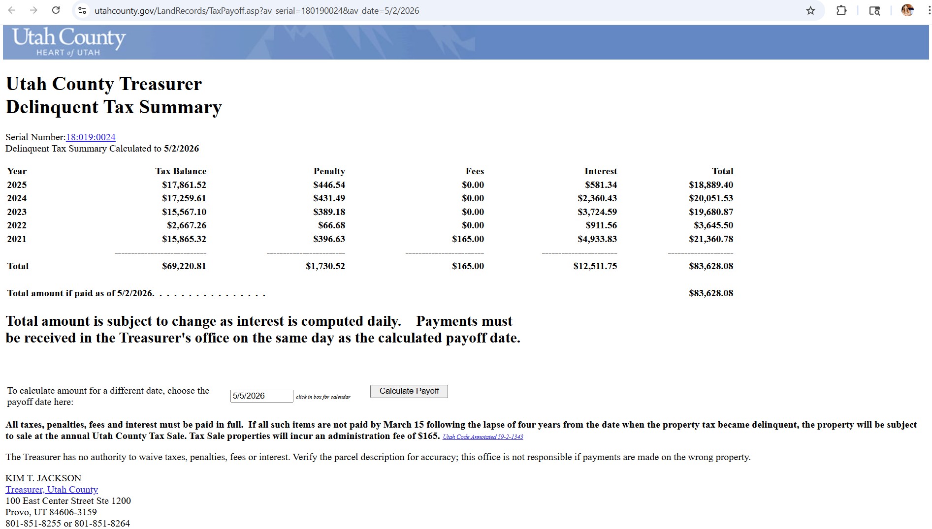 The original amount owed by Vineyard City was more than $80,000. (Utah County Treasurer)