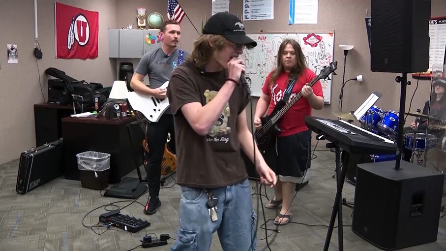 Students play music with their teacher, Brandon Lupus, at Diamond Ridge High School. (Ray Boone, KSL)