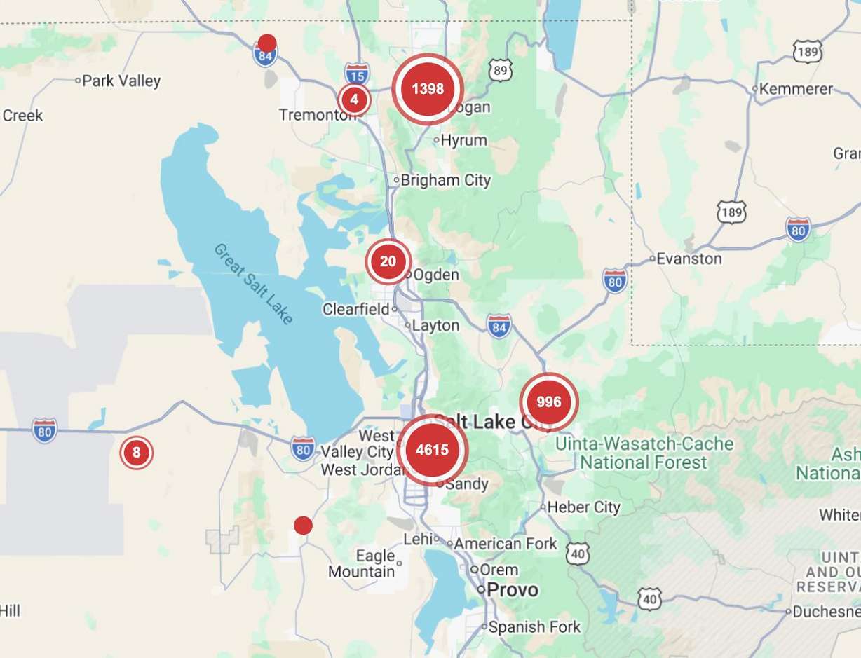 More than 8,000 customers, spanning from Logan to the southern end of Salt Lake County, were impacted by power outages on Wednesday. (Photo: Rocky Mountain Power)