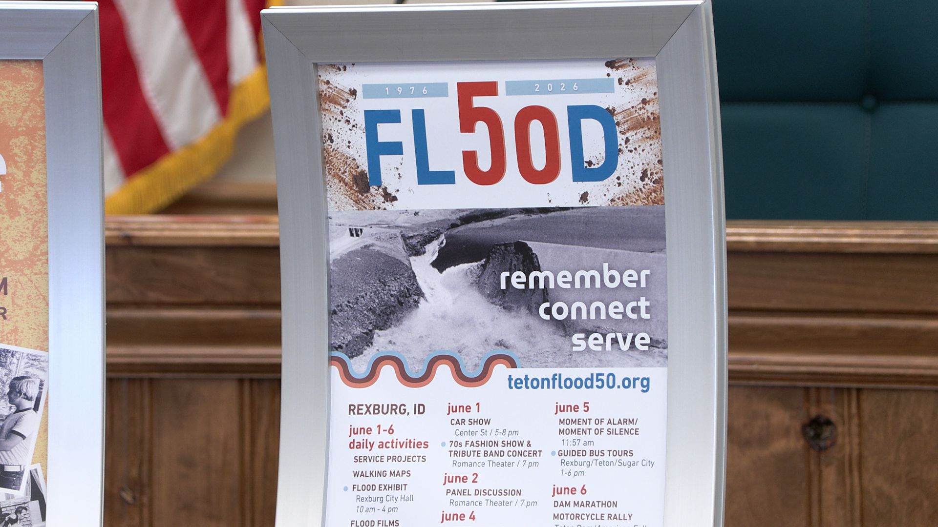 A poster in Rexburg City hall, advertising Flood 50 events. (Mike Anderson, KSL)