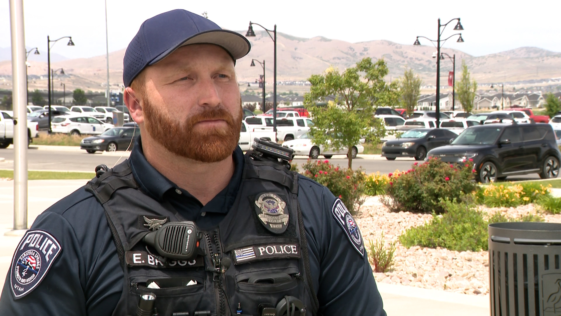 Saratoga Springs Police Officer Eric Briggs speaks to KSL on Monday, June 8, 2026. (Greg Anderson, KSL)